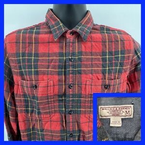 Wallace & Barnes Flannel Shirt Mens M Red Plaid Long Sleeve‎ Button Up Pockets